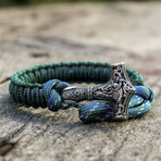 Viking Bracelet + Silver Mjolnir // Light Green (6"L)