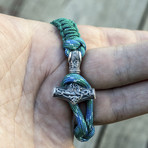 Viking Bracelet + Silver Mjolnir // Light Green (6"L)