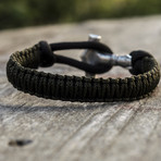 Viking Bracelet + Silver Mjolnir // Olive + Black (6"L)