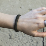 Viking Bracelet + Silver Mjolnir // Olive + Black (6"L)