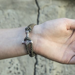 Viking Bracelet + Silver Mjolnir // Olive + Colored (6"L)