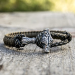 Viking Bracelet + Silver Mjolnir // Olive + Colored (6"L)