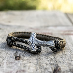 Viking Bracelet + Silver Mjolnir // Olive + Colored (6"L)