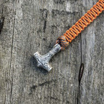 Viking Bracelet + Silver Mjolnir // Orange (6"L)