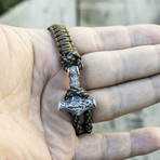 Viking Bracelet + Silver Mjolnir // Olive + Colored (6"L)