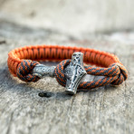 Viking Bracelet + Silver Mjolnir // Orange (6"L)