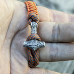 Viking Bracelet + Silver Mjolnir // Orange (6"L)