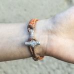 Viking Bracelet + Silver Mjolnir // Orange (6"L)