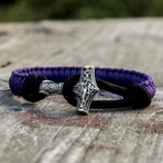 Viking Bracelet + Silver Mjolnir // Purple + Black (6"L)