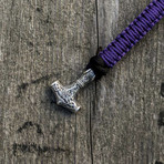 Viking Bracelet + Silver Mjolnir // Purple + Black (6"L)