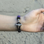 Viking Bracelet + Silver Mjolnir // Purple + Black (6"L)