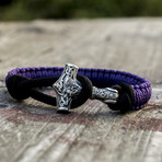 Viking Bracelet + Silver Mjolnir // Purple + Black (6"L)