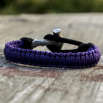 Viking Bracelet + Silver Mjolnir // Purple + Black (6"L)