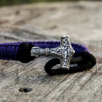 Viking Bracelet + Silver Mjolnir // Purple + Black (6"L)