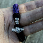 Viking Bracelet + Silver Mjolnir // Purple + Black (6"L)