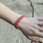 Viking Bracelet + Silver Mjolnir // Red + Beige (6"L)