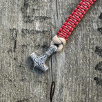 Viking Bracelet + Silver Mjolnir // Red + Beige (6"L)