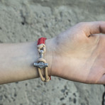 Viking Bracelet + Silver Mjolnir // Red + Beige (6"L)