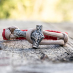 Viking Bracelet + Silver Mjolnir // Red + Beige (6"L)