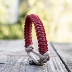 Viking Bracelet + Silver Mjolnir // Red + Beige (6"L)