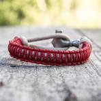 Viking Bracelet + Silver Mjolnir // Red + Beige (6"L)