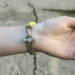 Viking Bracelet + Silver Mjolnir // Yellow (6"L)