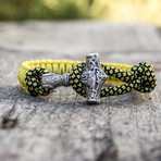 Viking Bracelet + Silver Mjolnir // Yellow (6"L)