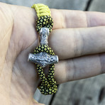 Viking Bracelet + Silver Mjolnir // Yellow (6"L)