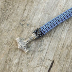 Viking Bracelet + Silver Mjolnir // Sky Blue + Black (6"L)