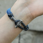 Viking Bracelet + Silver Mjolnir // Sky Blue + Black (6"L)