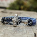 Viking Bracelet + Silver Mjolnir // Sky Blue + Black (6"L)