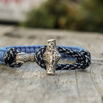 Viking Bracelet + Silver Mjolnir // Sky Blue + Black (6"L)