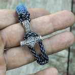 Viking Bracelet + Silver Mjolnir // Sky Blue + Black (6"L)