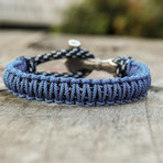 Viking Bracelet + Silver Mjolnir // Sky Blue + Black (6"L)