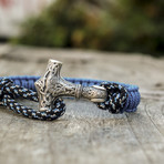 Viking Bracelet + Silver Mjolnir // Sky Blue + Black (6"L)