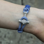 Viking Bracelet + Silver Mjolnir // Blue + White (6"L)