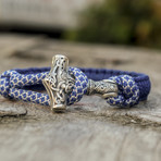 Viking Bracelet + Silver Mjolnir // Blue + White (6"L)