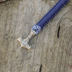 Viking Bracelet + Silver Mjolnir // Blue + White (6"L)