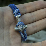 Viking Bracelet + Silver Mjolnir // Blue + White (6"L)