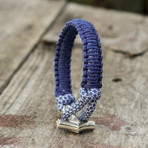 Viking Bracelet + Silver Mjolnir // Blue + White (6"L)