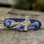 Viking Bracelet + Silver Mjolnir // Blue + White (6"L)