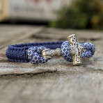 Viking Bracelet + Silver Mjolnir // Blue + White (6"L)