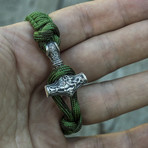 Viking Bracelet + Silver Mjolnir // Green (6"L)