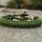 Viking Bracelet + Silver Mjolnir // Green (6"L)