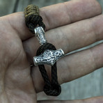 Viking Bracelet + Silver Mjolnir // Olive + Coyote (6"L)