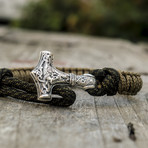 Viking Bracelet + Silver Mjolnir // Olive + Coyote (6"L)