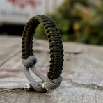 Viking Bracelet + Silver Mjolnir // Olive + Gray (6"L)