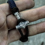 Viking Bracelet + Silver Mjolnir // Olive + Purple (6"L)