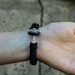 Viking Bracelet + Silver Mjolnir // Olive + Purple (6"L)