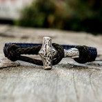 Viking Bracelet + Silver Mjolnir // Olive + Purple (6"L)